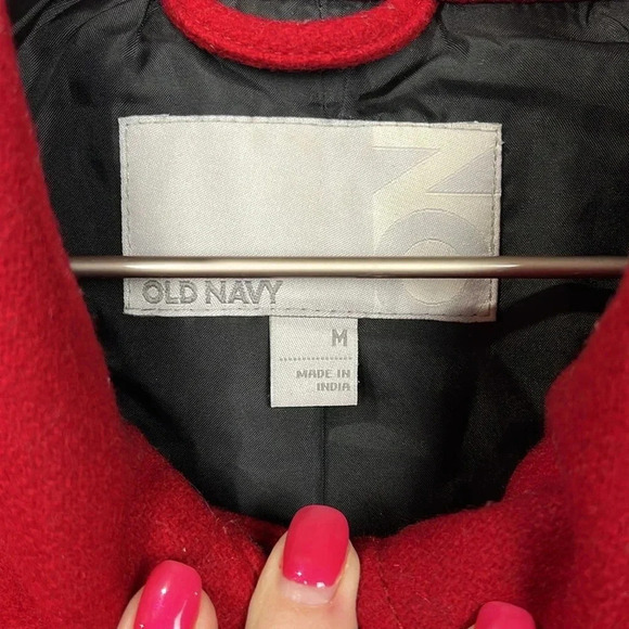 Old Navy Womens Jacket M Red Double Breasted Long Sleeve Epaulets Lined 70% Wool - Picture 2 of 13